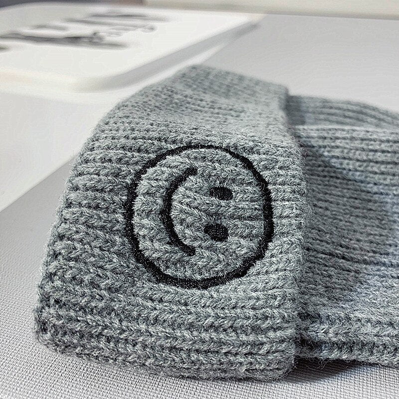 Baby Hat Solid Color Boy Girl Cartoon Smile Embroidery Winter Kids Knitted Hats Children Warm Beanies Child Caps For Babies