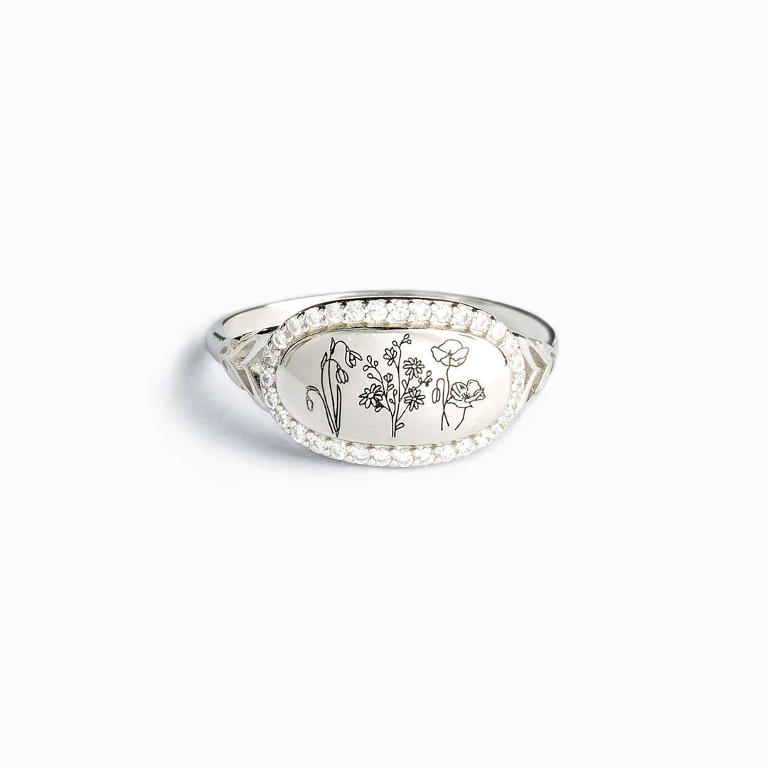 Pure silver flower drop glue oil zircon ring for women simple and fashionable European and American style food ring