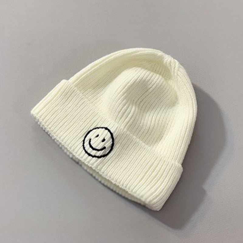 Baby Hat Solid Color Boy Girl Cartoon Smile Embroidery Winter Kids Knitted Hats Children Warm Beanies Child Caps For Babies