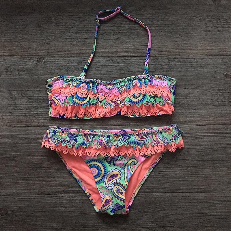 7-16years Children Swimwear Falbala Girls Swimwear Baby Kids Biquini Infantil Swimsuit Bikini Girl Summer Bathing Suit