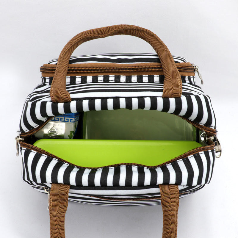 Fashionable and simple waterproof heat preservation striped lunch box bag for office workers and students