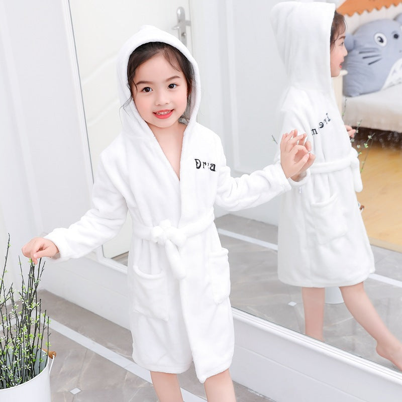 New Children's Clothing Home Clothes Male And Female Baby Bathrobe Cartoon Flannel Hooded Children's Nightgown