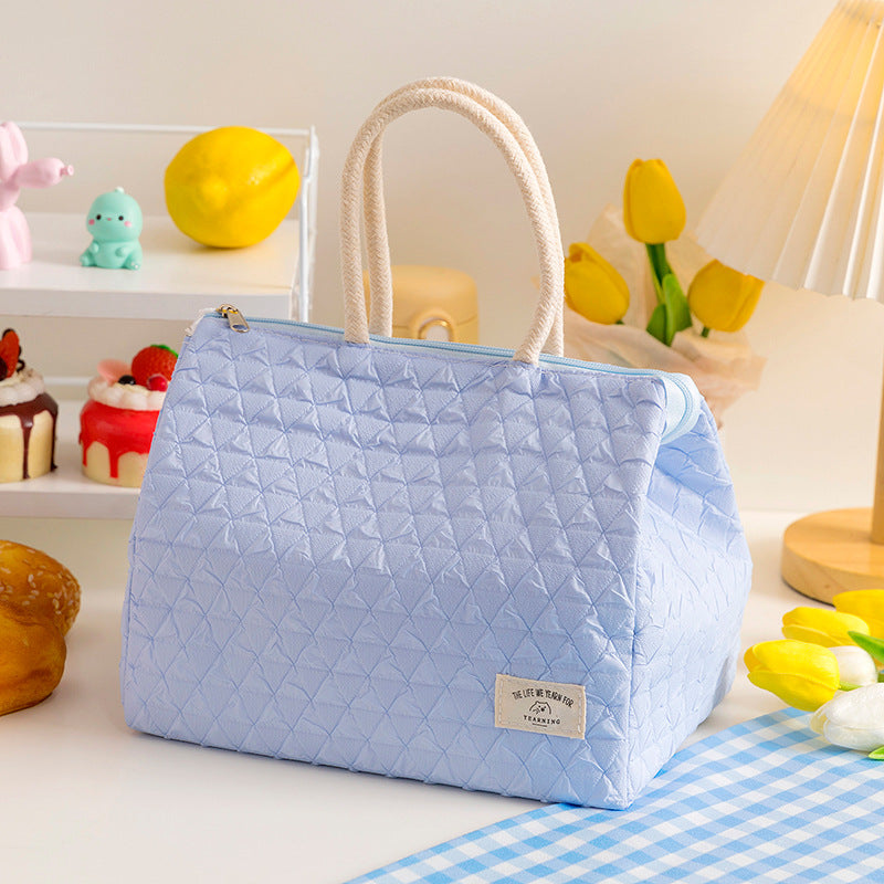 ins style small fresh outdoor large capacity picnic insulation and cold storage bag fashionable diamond pattern zipper lunch box bag student lunch bag