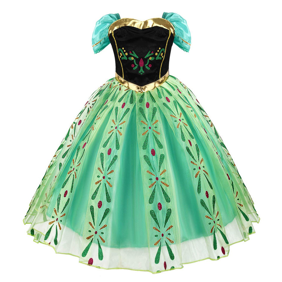 Frozen Anna Princess Dress Aisha Green Mesh Dress Halloween Cosplay Summer Short Sleeve Dress