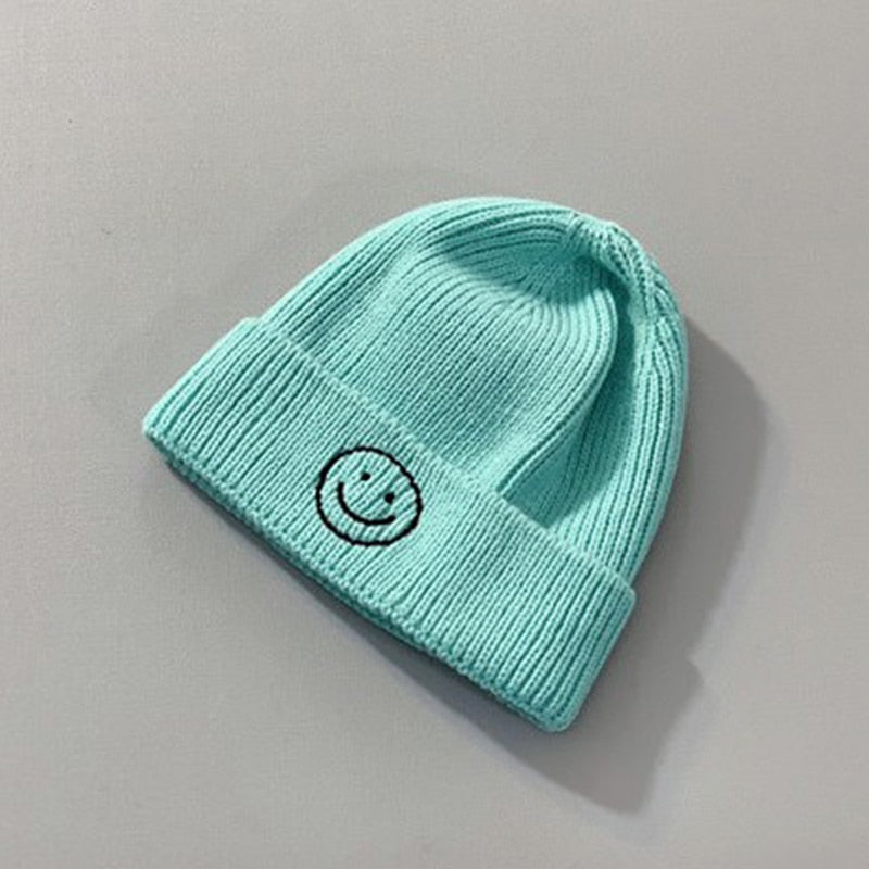 Baby Hat Solid Color Boy Girl Cartoon Smile Embroidery Winter Kids Knitted Hats Children Warm Beanies Child Caps For Babies