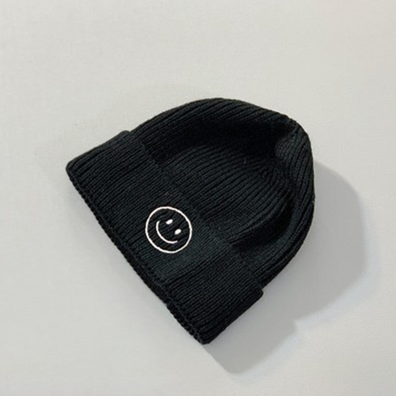 Baby Hat Solid Color Boy Girl Cartoon Smile Embroidery Winter Kids Knitted Hats Children Warm Beanies Child Caps For Babies