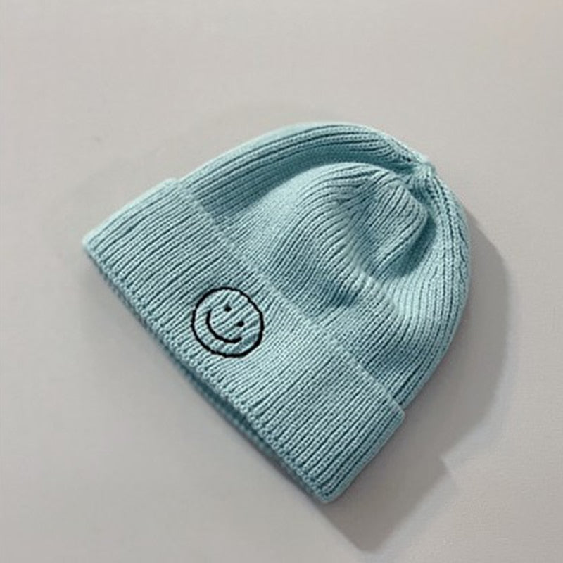 Baby Hat Solid Color Boy Girl Cartoon Smile Embroidery Winter Kids Knitted Hats Children Warm Beanies Child Caps For Babies