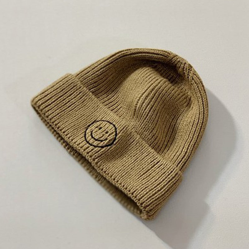 Baby Hat Solid Color Boy Girl Cartoon Smile Embroidery Winter Kids Knitted Hats Children Warm Beanies Child Caps For Babies