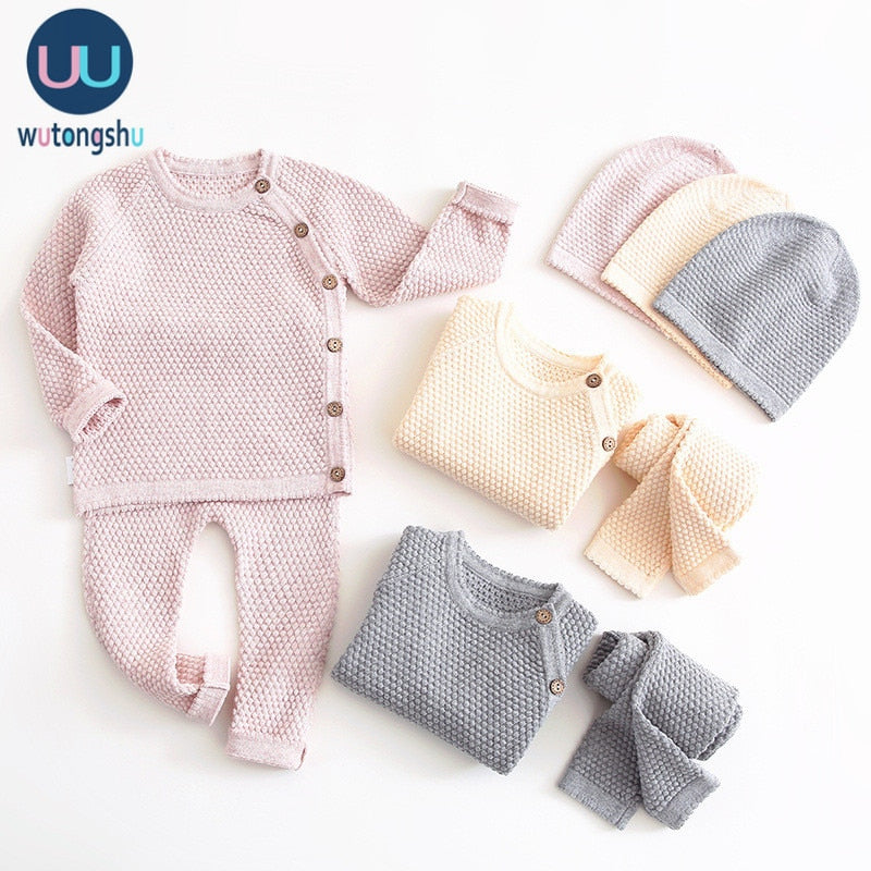 Baby Boy Girl Clothes Sets Spring Autumn Solid Newborn Baby Girl Clothing Long Sleeve Tops + Pants Outfits Casual Baby Pajamas No hat