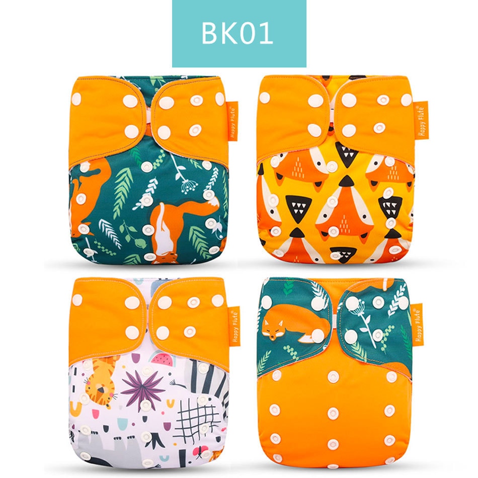 Happy Flute Cloth Diapers for Children Adjustable Wet/Dry Bag Waterproof Babies Diapers Ecological Backpack Reusable 4 pcs/set