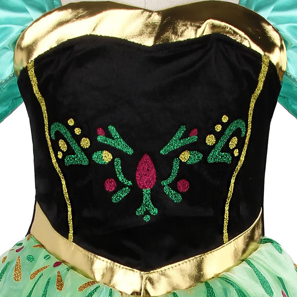 Frozen Anna Princess Dress Aisha Green Mesh Dress Halloween Cosplay Summer Short Sleeve Dress