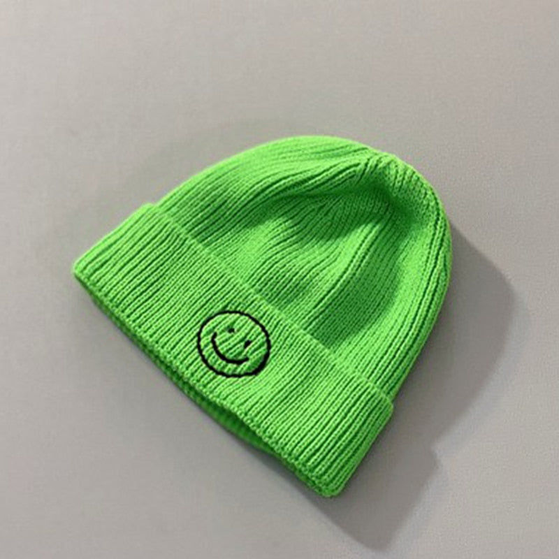 Baby Hat Solid Color Boy Girl Cartoon Smile Embroidery Winter Kids Knitted Hats Children Warm Beanies Child Caps For Babies