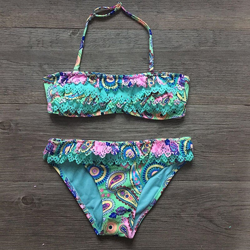 7-16years Children Swimwear Falbala Girls Swimwear Baby Kids Biquini Infantil Swimsuit Bikini Girl Summer Bathing Suit