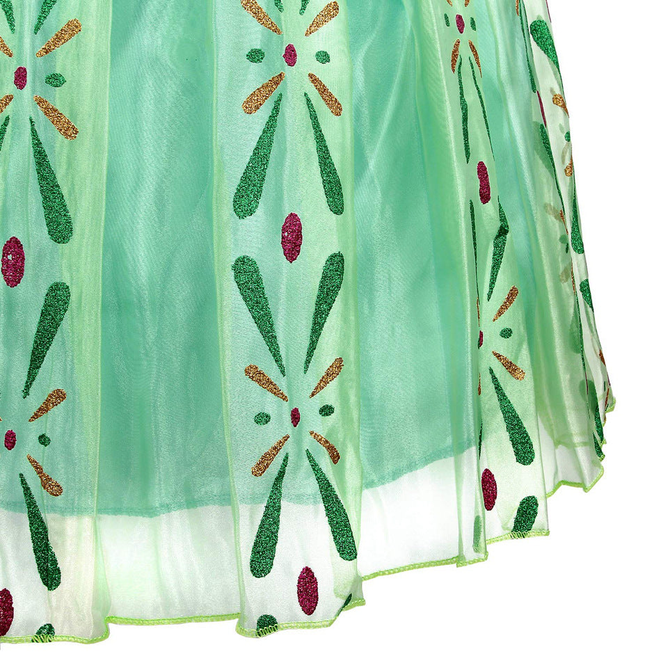 Frozen Anna Princess Dress Aisha Green Mesh Dress Halloween Cosplay Summer Short Sleeve Dress