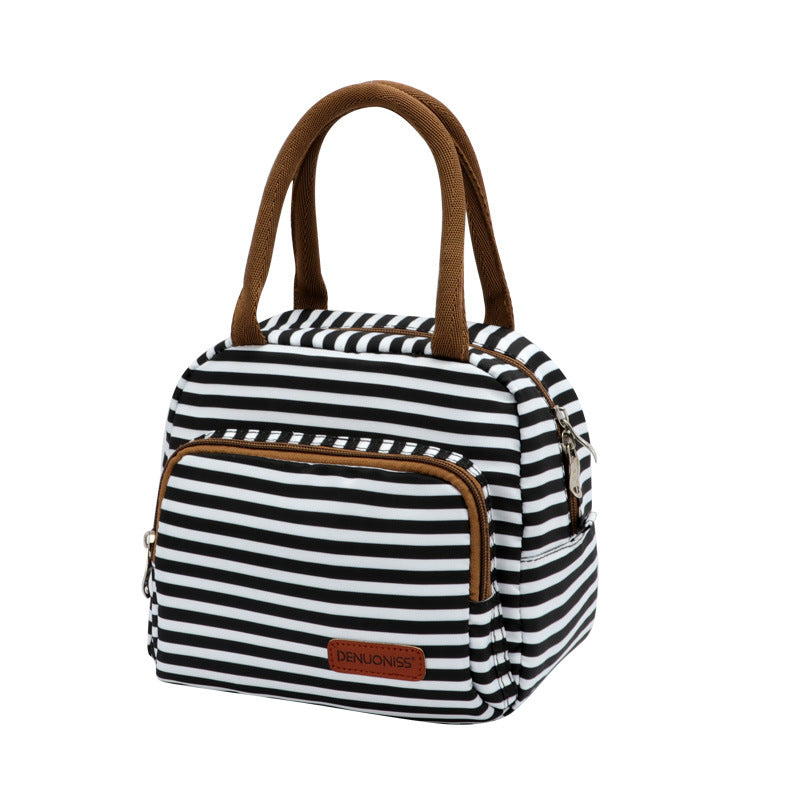 Fashionable and simple waterproof heat preservation striped lunch box bag for office workers and students