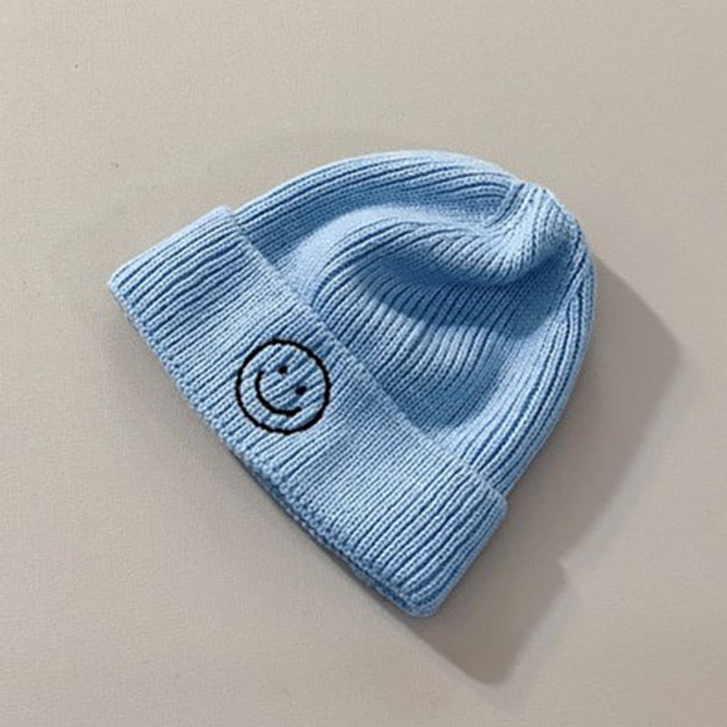 Baby Hat Solid Color Boy Girl Cartoon Smile Embroidery Winter Kids Knitted Hats Children Warm Beanies Child Caps For Babies