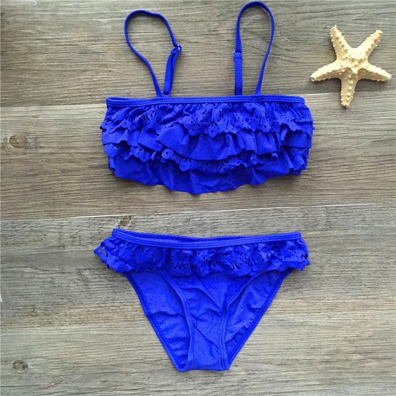 7-16years Children Swimwear Falbala Girls Swimwear Baby Kids Biquini Infantil Swimsuit Bikini Girl Summer Bathing Suit
