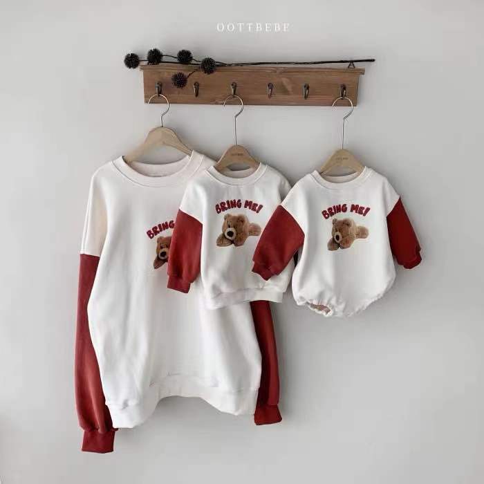 Spring new ins infant boys and girls baby cloth bear print pullover triangle climb out romper