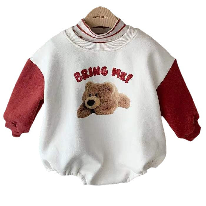 Spring new ins infant boys and girls baby cloth bear print pullover triangle climb out romper