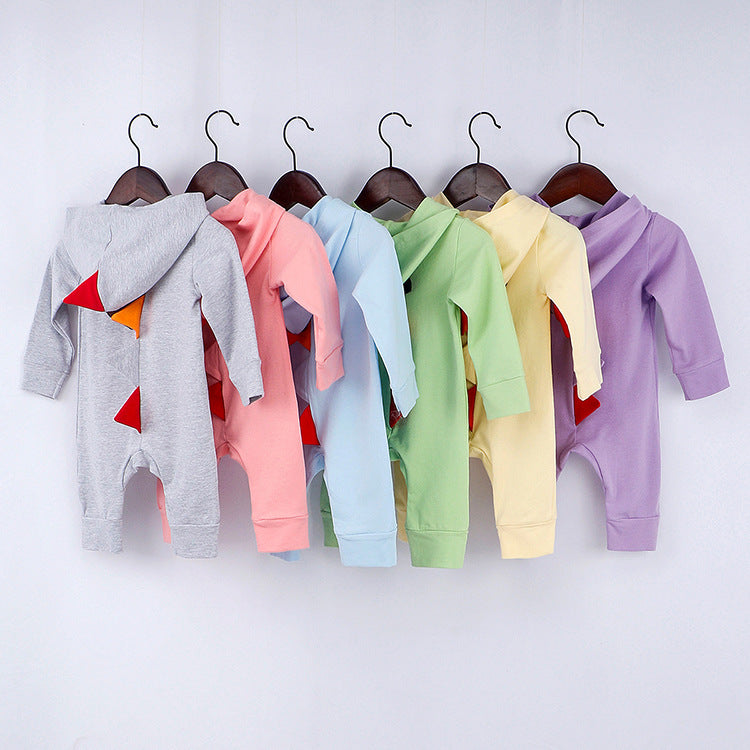 New Style Baby Long Sleeve Crawling Suit Spring And Autumn Dinosaur Hooded Zipper One-Piece Romper Long Crawling Suit