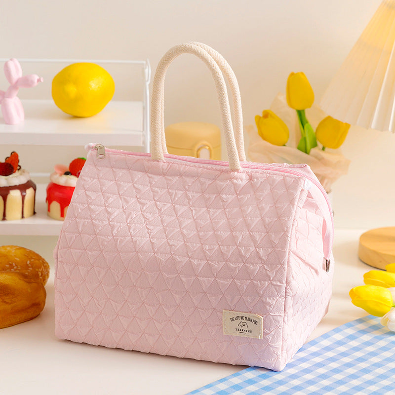 ins style small fresh outdoor large capacity picnic insulation and cold storage bag fashionable diamond pattern zipper lunch box bag student lunch bag