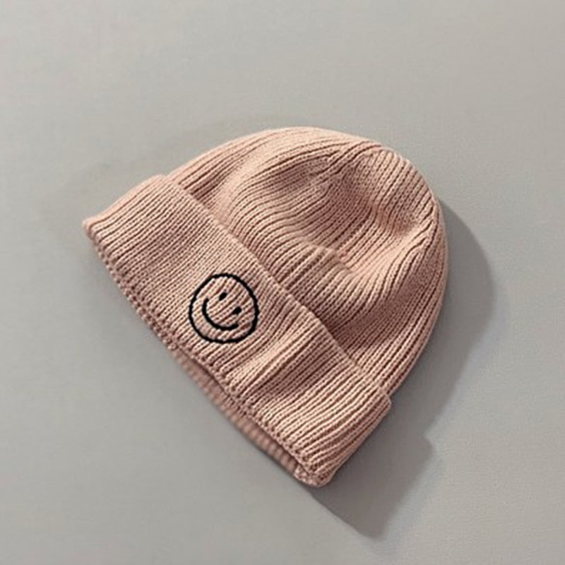 Baby Hat Solid Color Boy Girl Cartoon Smile Embroidery Winter Kids Knitted Hats Children Warm Beanies Child Caps For Babies