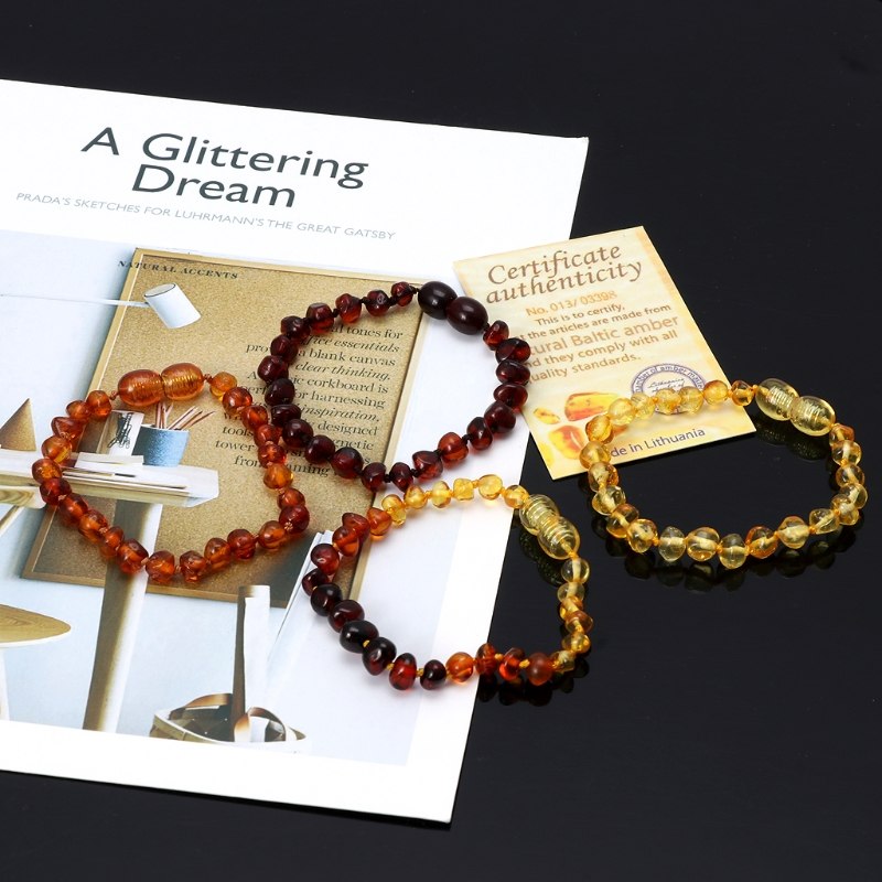 Infant Genuine Baltic Amber Teething Bracelet Raw and Anklet Baby Beads for Teethers