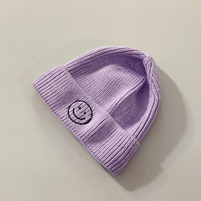 Baby Hat Solid Color Boy Girl Cartoon Smile Embroidery Winter Kids Knitted Hats Children Warm Beanies Child Caps For Babies