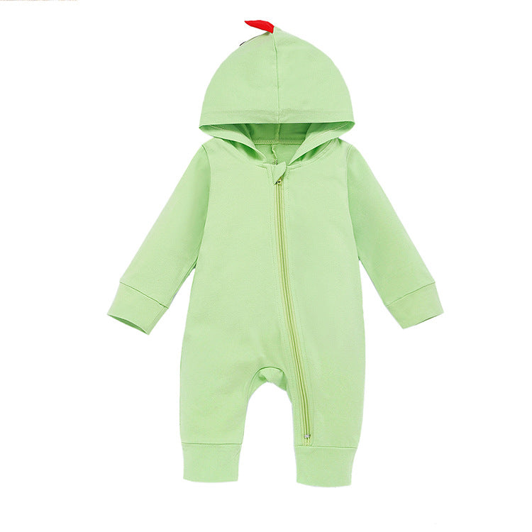 New Style Baby Long Sleeve Crawling Suit Spring And Autumn Dinosaur Hooded Zipper One-Piece Romper Long Crawling Suit