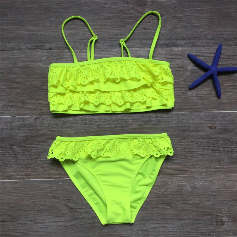 7-16years Children Swimwear Falbala Girls Swimwear Baby Kids Biquini Infantil Swimsuit Bikini Girl Summer Bathing Suit