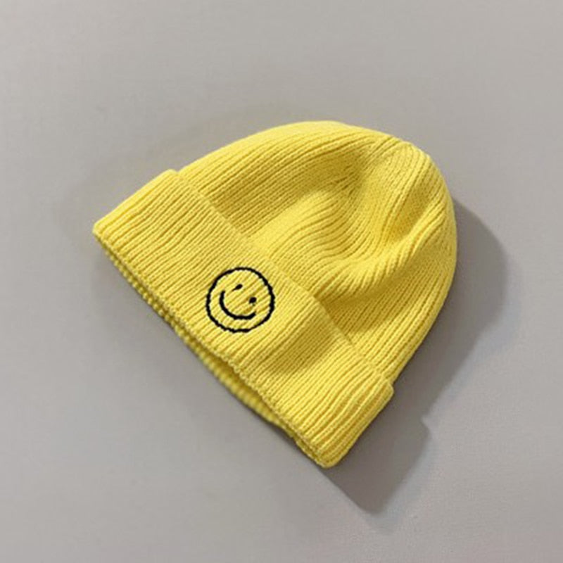 Baby Hat Solid Color Boy Girl Cartoon Smile Embroidery Winter Kids Knitted Hats Children Warm Beanies Child Caps For Babies