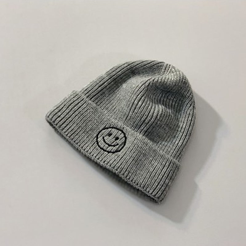 Baby Hat Solid Color Boy Girl Cartoon Smile Embroidery Winter Kids Knitted Hats Children Warm Beanies Child Caps For Babies