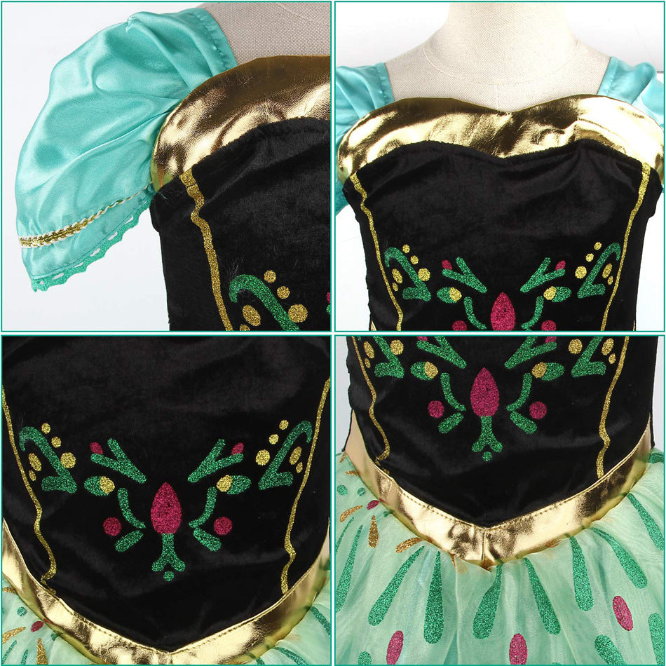 Frozen Anna Princess Dress Aisha Green Mesh Dress Halloween Cosplay Summer Short Sleeve Dress
