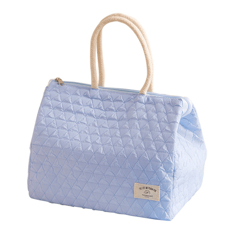 ins style small fresh outdoor large capacity picnic insulation and cold storage bag fashionable diamond pattern zipper lunch box bag student lunch bag