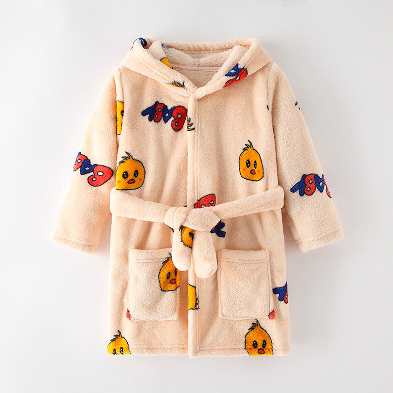 New Children's Clothing Home Clothes Male And Female Baby Bathrobe Cartoon Flannel Hooded Children's Nightgown
