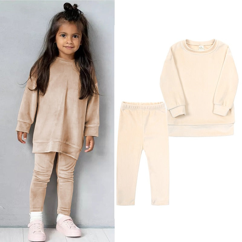 Children's Clothes Autumn And Winter New Suit Girl Baby Clothes Children's Casual Gold Velvet Two-Piece Set