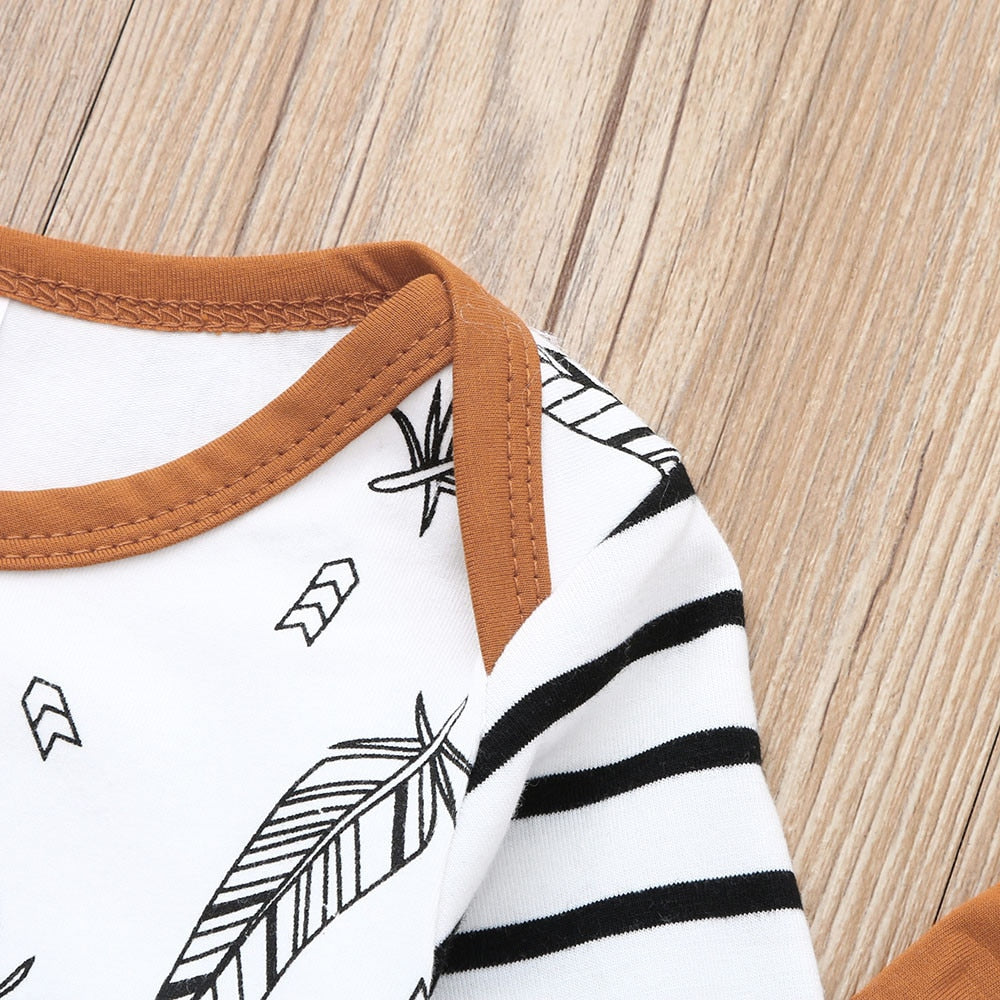 Winter Baby Newborn Baby Boy Girl Clothes Feather T shirt Tops Striped Pants Clothes Outfits Set vetement enfant fille