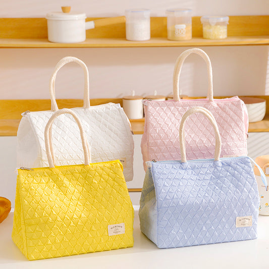 ins style small fresh outdoor large capacity picnic insulation and cold storage bag fashionable diamond pattern zipper lunch box bag student lunch bag