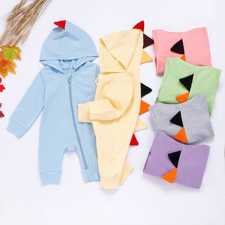 New Style Baby Long Sleeve Crawling Suit Spring And Autumn Dinosaur Hooded Zipper One-Piece Romper Long Crawling Suit