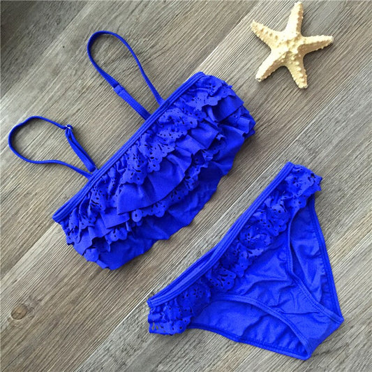 7-16years Children Swimwear Falbala Girls Swimwear Baby Kids Biquini Infantil Swimsuit Bikini Girl Summer Bathing Suit