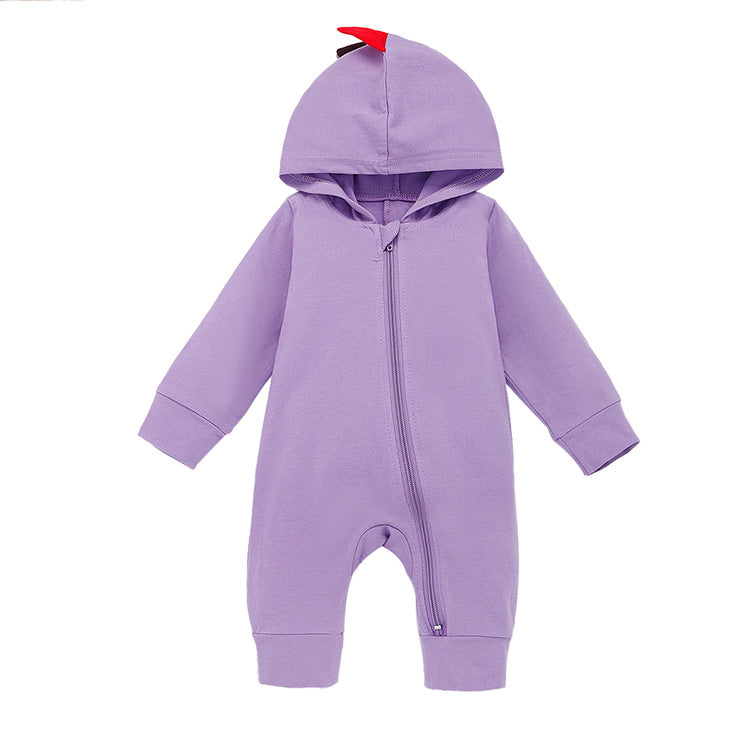 New Style Baby Long Sleeve Crawling Suit Spring And Autumn Dinosaur Hooded Zipper One-Piece Romper Long Crawling Suit