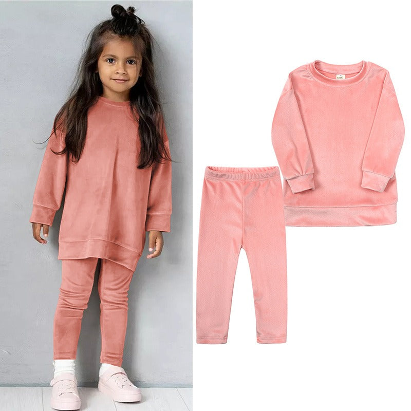 Children's Clothes Autumn And Winter New Suit Girl Baby Clothes Children's Casual Gold Velvet Two-Piece Set