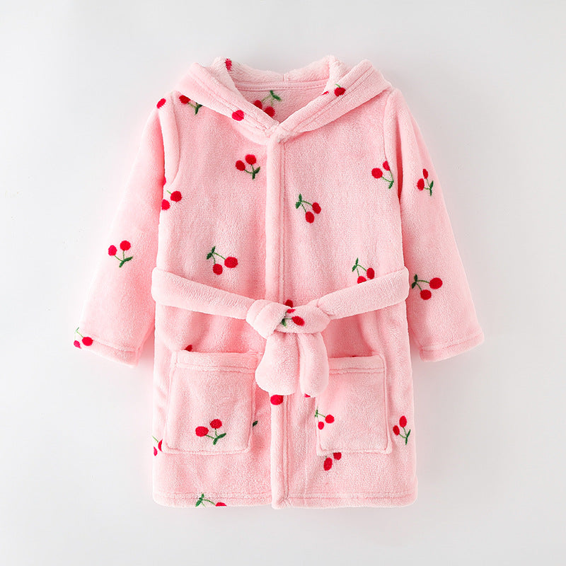 New Children's Clothing Home Clothes Male And Female Baby Bathrobe Cartoon Flannel Hooded Children's Nightgown