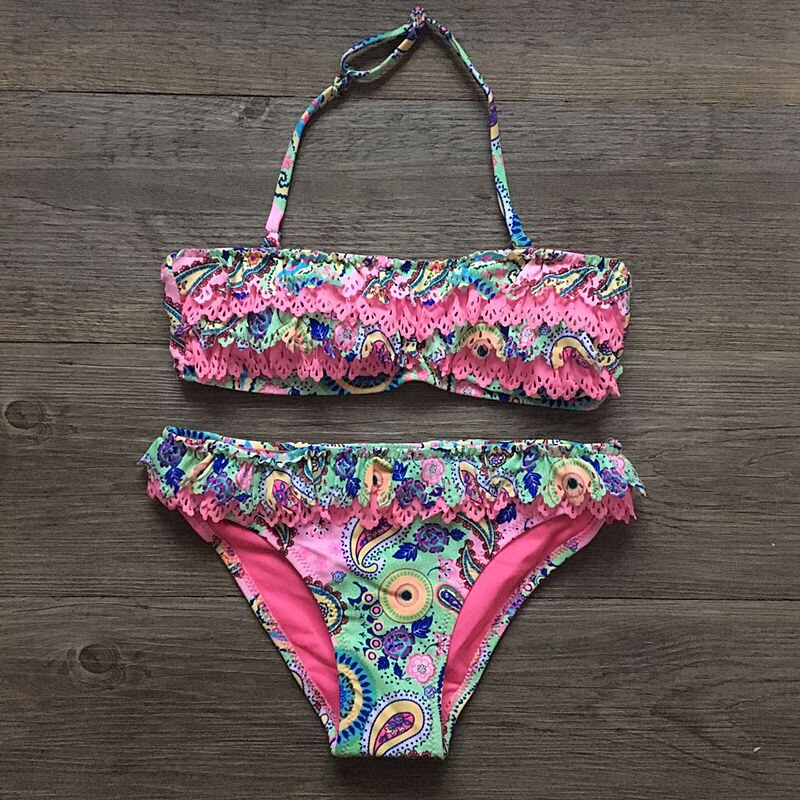 7-16years Children Swimwear Falbala Girls Swimwear Baby Kids Biquini Infantil Swimsuit Bikini Girl Summer Bathing Suit