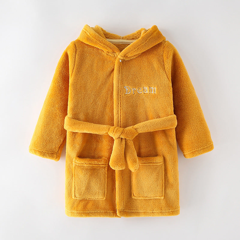 New Children's Clothing Home Clothes Male And Female Baby Bathrobe Cartoon Flannel Hooded Children's Nightgown