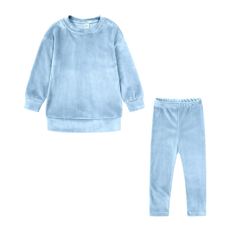 Children's Clothes Autumn And Winter New Suit Girl Baby Clothes Children's Casual Gold Velvet Two-Piece Set