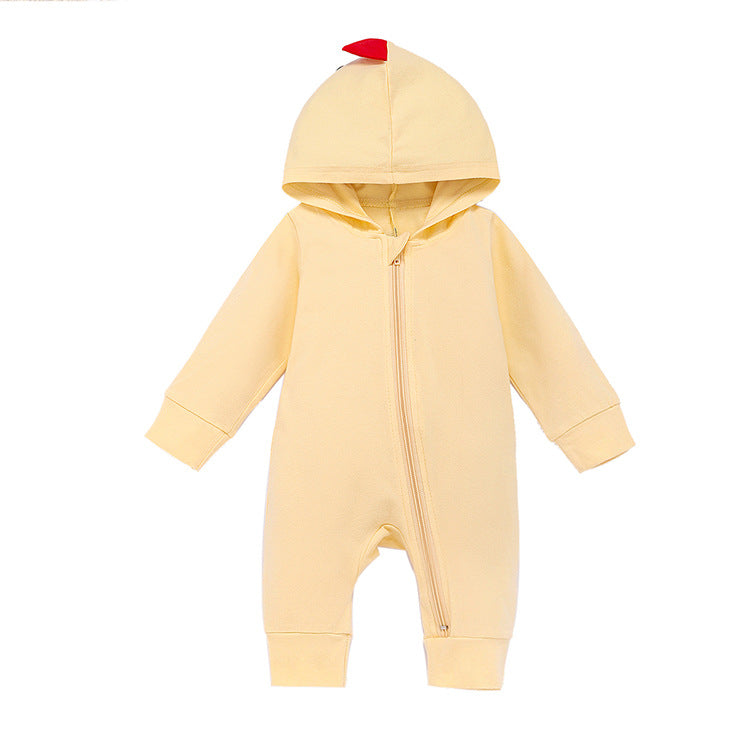 New Style Baby Long Sleeve Crawling Suit Spring And Autumn Dinosaur Hooded Zipper One-Piece Romper Long Crawling Suit