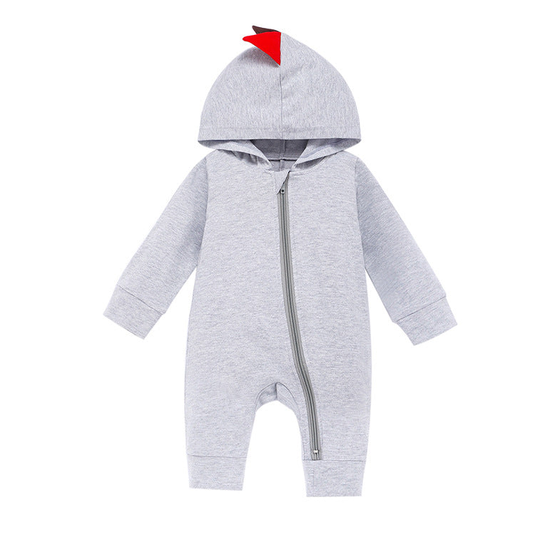 New Style Baby Long Sleeve Crawling Suit Spring And Autumn Dinosaur Hooded Zipper One-Piece Romper Long Crawling Suit