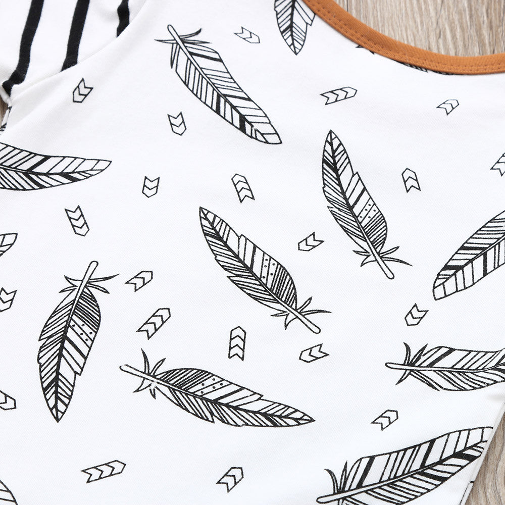 Winter Baby Newborn Baby Boy Girl Clothes Feather T shirt Tops Striped Pants Clothes Outfits Set vetement enfant fille