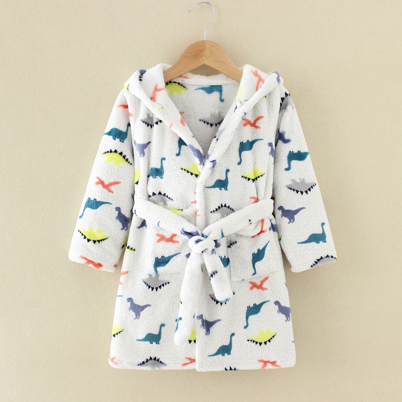 New Children's Clothing Home Clothes Male And Female Baby Bathrobe Cartoon Flannel Hooded Children's Nightgown
